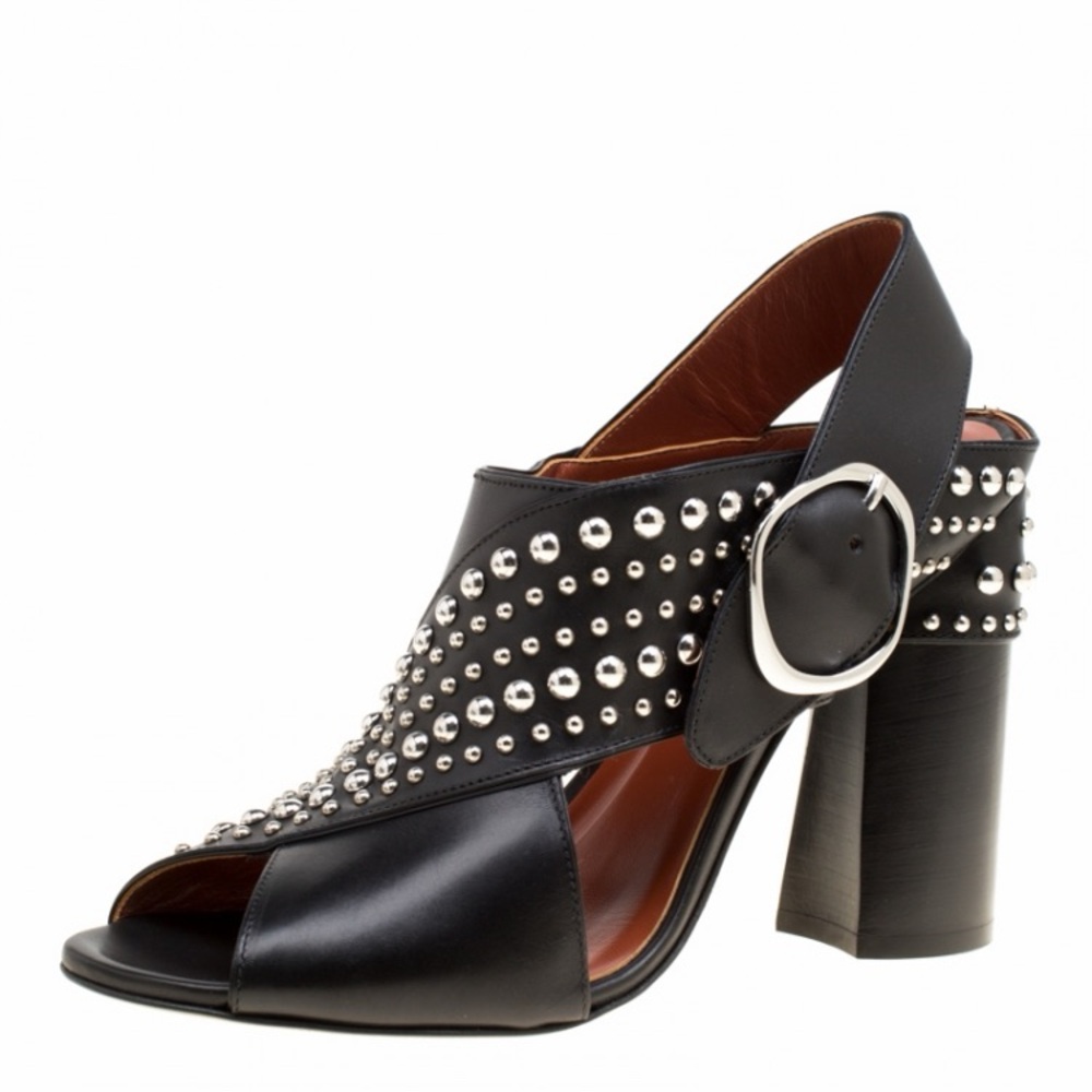 3.1 Phillip Lim Black Leather Patsy Stud Cross Strap Block Heel (Like New)